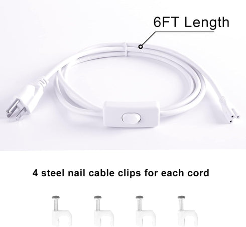 TRLIFE T5 T8 6FT T5 T8 (4 Pack) Power Cord, Long LED Light Cord with On/Off Switch, LED Wire Connector Power Cord