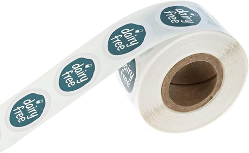 500 1" Blue Dairy Free Stickers / Small White Gloss Circle Labels/Chic Teal Lactose Free Food Safety Seals with Modern
