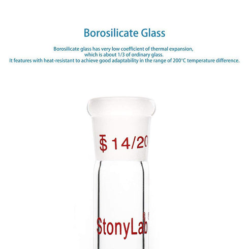 stonylab Glass Straight Connecting Adapter, Borosilicate Glass 30mm for 14/20 Ground Outer Standard Taper Joints