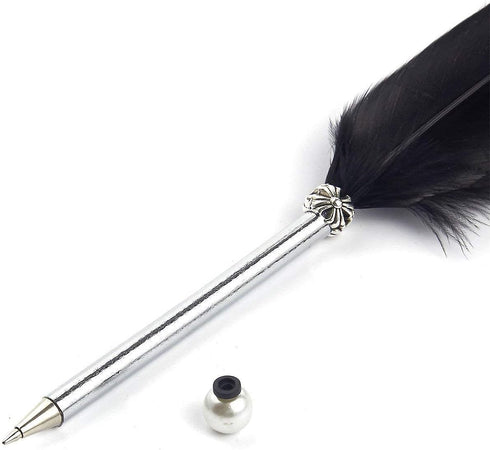 OPENDGO Feather Quill Ballpoint Pen - Natural Goods Feather Pen with Refined Plated Rod for School Writing