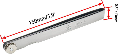 Feeler Gauge 17 Blades, 0.02mm to 1mm Thickness Gap Measuring Tool, 150mm/5.9" Length