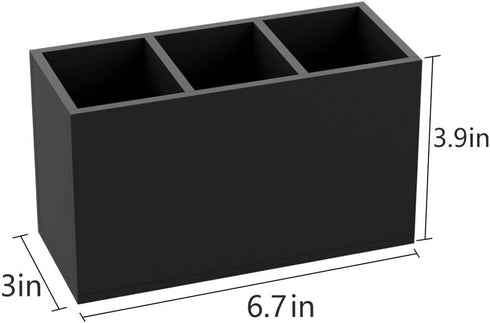 NIUBEE Acrylic Pen Holder, Black Pencil Organizer Cup with 3 Compartments for Countertop Desk Accessory Storage