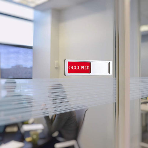 Privacy Sign, Vacant Occupied Indicator for Home Bathroom Office Restroom, Non-Scratch Magnetic Slider, 7"x 2" (Silver)