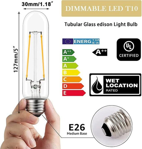 5 Inch T10 Tubular LED Light Bulbs,4000K Daylight Vintage E26 Edison Bulbs Dimmable,4W Equal 40 watt,400LM,UL-Certified Antique Glass Filament Bulbs for Chandeliers,Wall Sconces(6 Pack) by NOVELUX