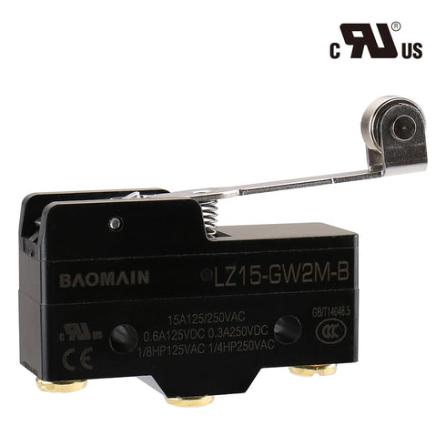 Baomain Micro Switch Z-15GW2S-B (LZ15-GW2M-B) Long Hinge Roller Lever AC DC Limit - Pack of 2