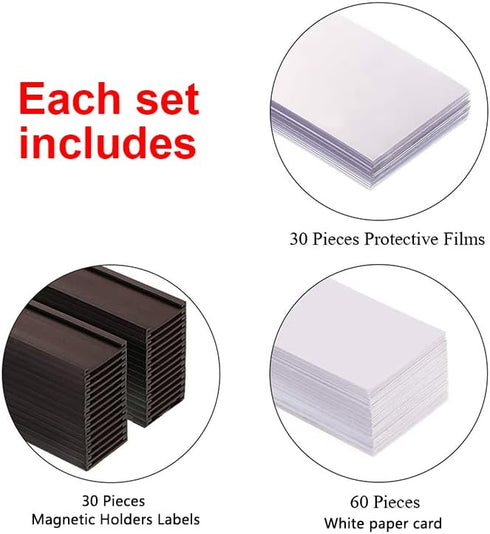 C Channel Magnetic Label Holders 1x3 Inches with Paper Inserts, Pack of 30, Magnetic Data Card Holders
