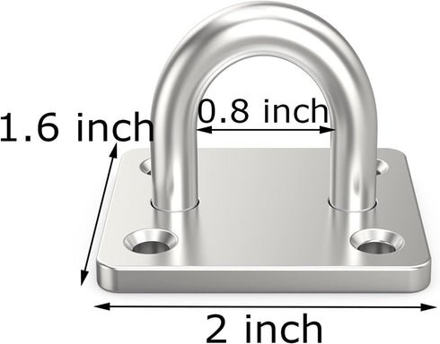 4 Pcs 2 x 1.6 Inch 304 Stainless Steel Ceiling Hooks Pad Eyes Plate Marine Hardware Hooks with Screws