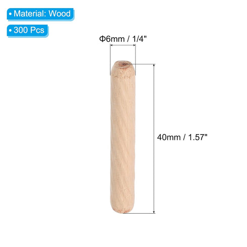 PATIKIL 1/4 Wooden Dowel Pins, 300 Pcs M6x40mm Hardwood Pegs for Crafts and Furniture Projects