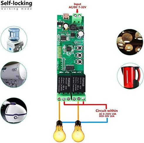 2-Channel WiFi Smart Switch Relay Module, TUYA/Smart Life App for Smart Home Remote Control