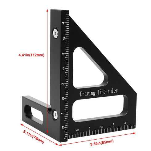 Imperial 3D Multi-Angle Measuring Ruler,45/90 Degree Aluminum Alloy Woodworking Square Protractor, Miter Triangle Ruler High Precision Layout Measuring Tool for Engineer Carpenter,003BK
