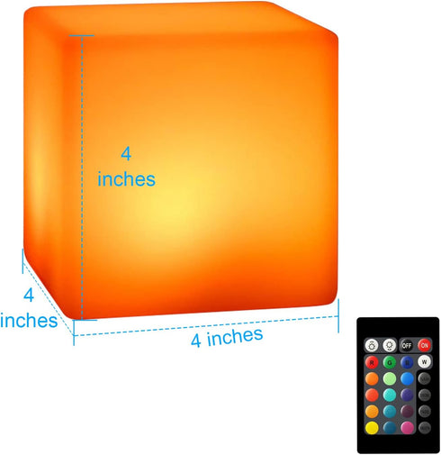 callyan 4-Inch Dimmable LED Glow Cube Waterproof Rechargeable Adjustable RGB Color Changing with Remote Control, Night