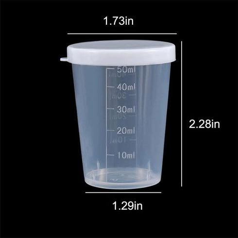 10Pcs 50ml Transparent Plastic Measuring Cups with Lid, Calibration Liquid Container Tools
