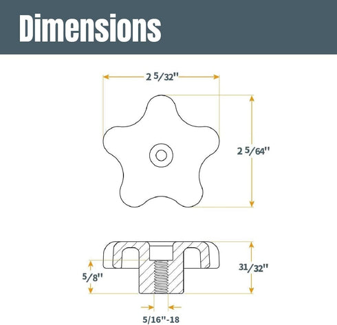 POWERTEC 71121V T Track Knob Kit with Threaded Knobs and 5/16 -18 T Track Bolts, 16 Piece Set for Woodworking Jigs