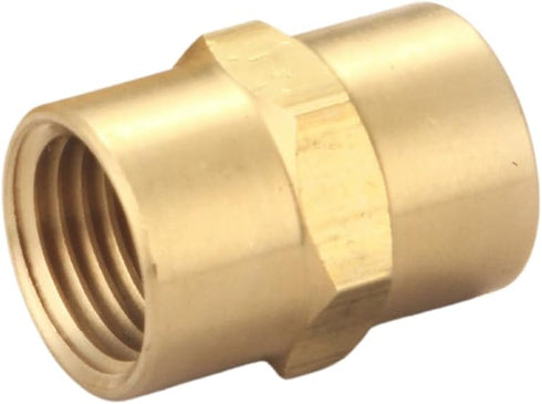Brass Coupling 1/4" NPT Female x 1/4" NPT Female Hex Head Pipe Fitting (Pack of 2) - Air Hose Adapter