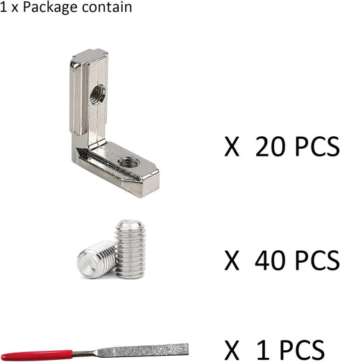 20pcs/lot 1" x 1" Aluminum Extrusion Profiles - 1010 Series L-Shape Interior Corner Connector Joint Bracket