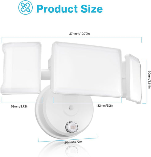 60W IP65 6000LM 6500K Olafus Flood Lights Dusk to Dawn Outdoor Lighting, Waterproof LED Security Light with Photocell