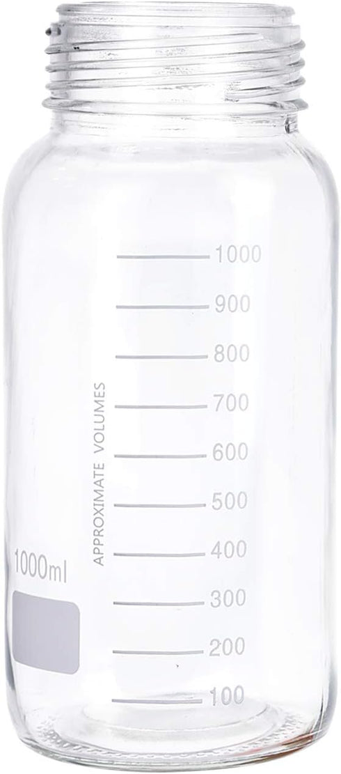 3 Pack 1000 mL Wide Mouth Graduated Round Reagent Media/Storage Lab Glass Bottle with GL80 Orange Cap