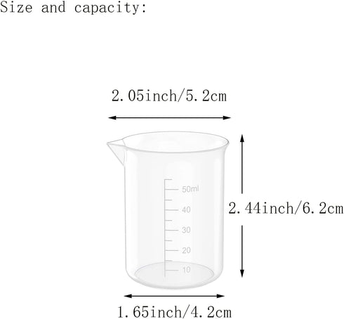 1.7 Oz Transparent Lab Measuring Cup, 50ml Plastic Beaker Cups, for Science Experiment, Liquid Measuring, 12 Pcs