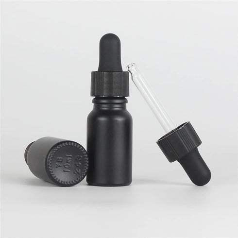 10ml 1/3 oz Container(Pack 12) Black Coated Glass Bottle with Glass Eye Dropper, Capacity,UV Safe Bottles for Essential