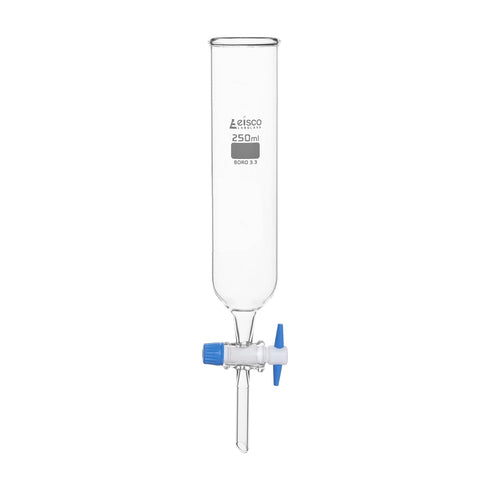 EISCO Dropping Funnel, 250ml - PTFE Key Stopcock, Open Top, Cylindrical, Ungraduated, Borosilicate Glass