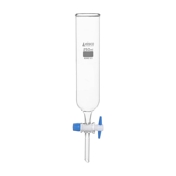 EISCO Dropping Funnel, 250ml - PTFE Key Stopcock, Open Top, Cylindrical, Ungraduated, Borosilicate Glass