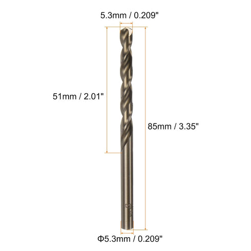 10pcs Cobalt Jobber Drill Bits 5.3mm / 0.209" M35 High Speed Steel HSS Twist Drilling Bit Tool for Stainless Steel Copper Wood Plastic and Other Hard Materials
