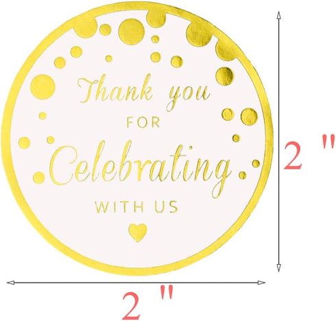Thank You for Celebrating with Us Stickers, Round Circle Favor Gift Labels, Metallic Gold Ink, 50-Pack, 2 Inch