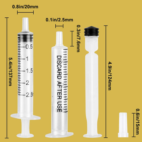 24 Pack 2.5ml Plastic Syringe with Cap, Sterile Individually Sealed for Labs and Pets
