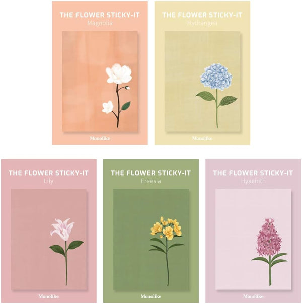 Monolike The Flower Sticky-It, 5p Set, Self-Adhesive Memo Pad, 50 Sheets