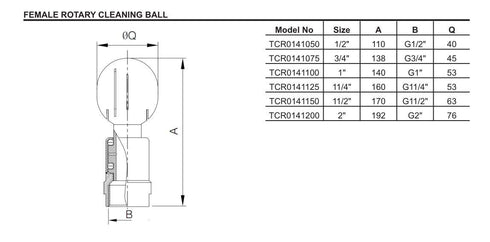 QiiMii Stainless Steel 304 Rotary Tank Spray Cleaning Ball, 1/2" Female Connection, 40mm Ball Diameter