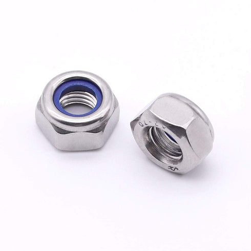 M10-1.5 Nylon Insert Hex Lock Nuts, 10 pcs, 304 Stainless Steel 18-8 Locknut, Bright Finish, DIN985