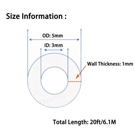 3mm 1/8" (3mm) 5mm 20 Hooshing ID Silicone Tubing ID x OD Ft Food Grade Flexible Pure Silicone Rubber Plastic Tubing