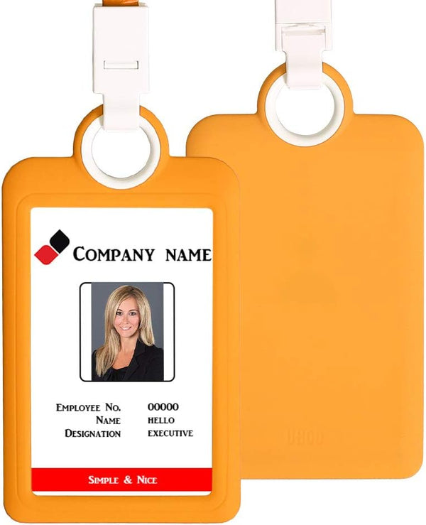Badge Holder ID Silicone Card Holder - Vertical with Lanyard Neck Strap, Heavy Duty for Offices (Yellow)