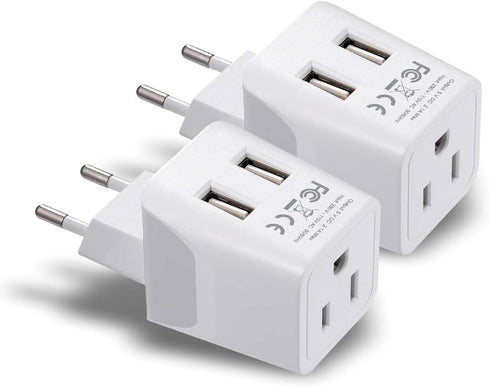 Ceptics European, Egypt Travel Adapter Plug with Dual USB - Type C - 2 Pack - Light Weight for Cell Phones, Chargers,