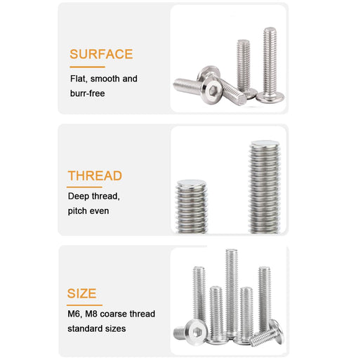 binifiMux 10pcs M6 x 55mm Rivet Countersunk Socket Cap Allen Head Bolts Screws for Furniture, 304 Stainless Steel