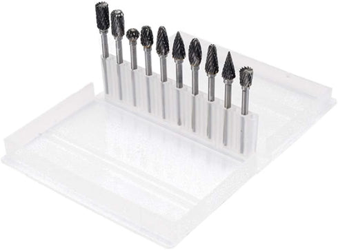 Double Cut Carbide Rotary Burr Set, 10 Pcs, 1/8" Shank, 1/4" Head Length for Woodworking, Drilling, Metal Carving