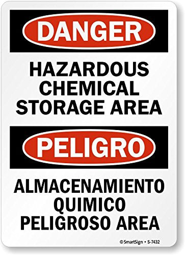 SmartSign 14 x 10 inch “Danger - Hazardous Chemical Storage Area” Bilingual OSHA Sign, Red, Black and White