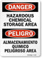 SmartSign 14 x 10 inch “Danger - Hazardous Chemical Storage Area” Bilingual OSHA Sign, Red, Black and White