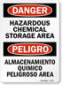 SmartSign 14 x 10 inch “Danger - Hazardous Chemical Storage Area” Bilingual OSHA Sign, Red, Black and White