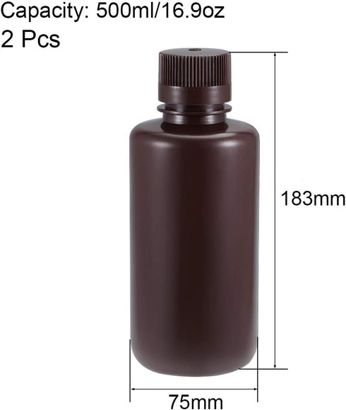 uxcell Plastic Lab Chemical Reagent Bottle 500ml/16.9oz Small Mouth Sample Sealing Liquid Storage Container Brown 2pcs by uxcell