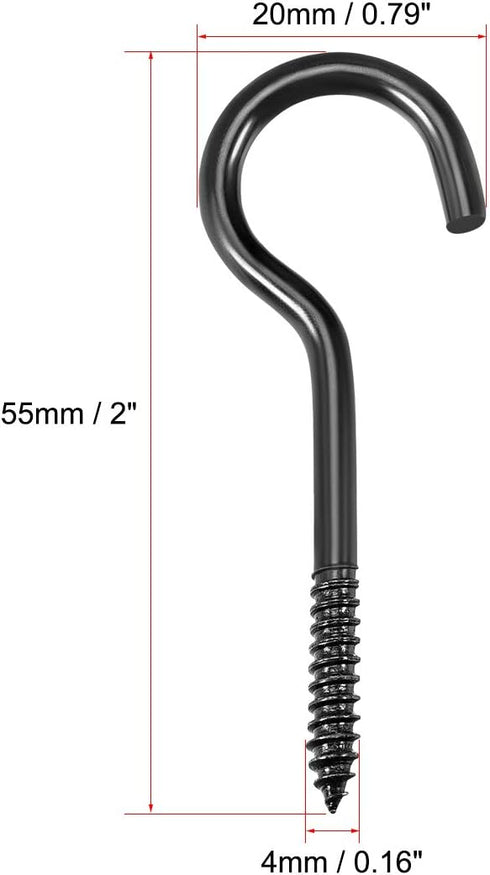 uxcell 2" Screw Eye Hooks – Self Tapping Screws, Screw-in Hanger Eye-Shape Hooks, Black, 12pcs