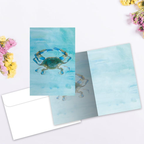 Tree-Free Greetings Blue Crab All Occasion Cards - 12 Recycled Notecards & White Envelopes, Thick Cardstock