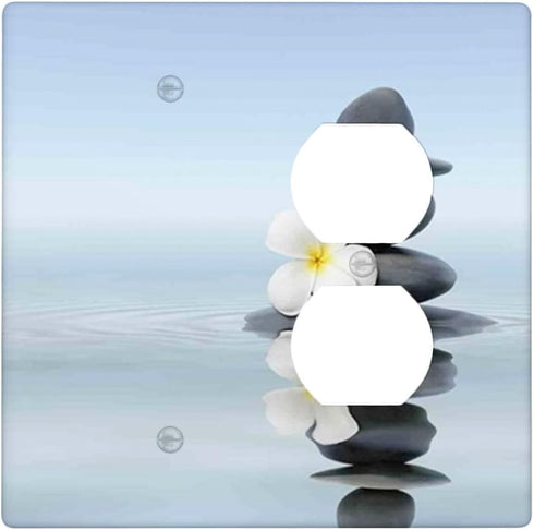 ELTIVNOS Spa Theme,Outlet Covers 2 Gang Wall Plates,Massage Stones with Flower on The