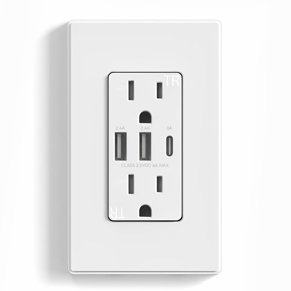 ELEGRP USB Outlet Receptacle, 3-Port USB C Wall Outlet, 30W 6.0A Electrical Outlet, 15 Amp Tamper-Resistant, UL Listed