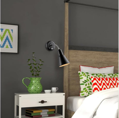 65312 Bulb Globe Electric Ramezay Gooseneck Sconce, Matte Black, Not Included