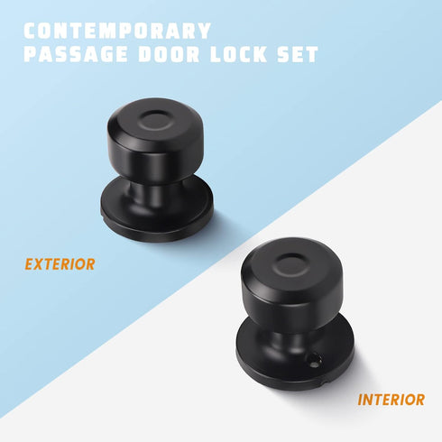 KNOBWELL 1 Pack Passage Door Knob for Hallway or Closet, Matte Black Interior Door Knobs, Non-Locking Door Handle Set Closet Door Knob, Hall & Closet Passage Lock by KNOBWELL