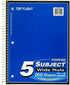 Top Flight Standards 5-Subject Wirebound Notebook, 200 Sheets, 3-Hole Punched, Wide Rule, 10.5 x 8 Inches, 1 Notebook, Color May Vary (31412) by Top Flight