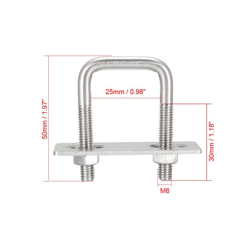 uxcell Square u-Bolts 2Pcs 1"(25mm) Inner Width, M6 304 Stainless Steel U Bolt with Nuts for Boat Trailer