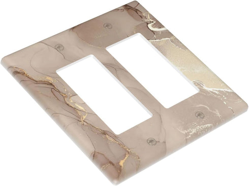 Rose Gold Brown Marble Light Switch Cover, 2 Gang Double Rocker Wall Plate for Bathroom Kitchen Decor