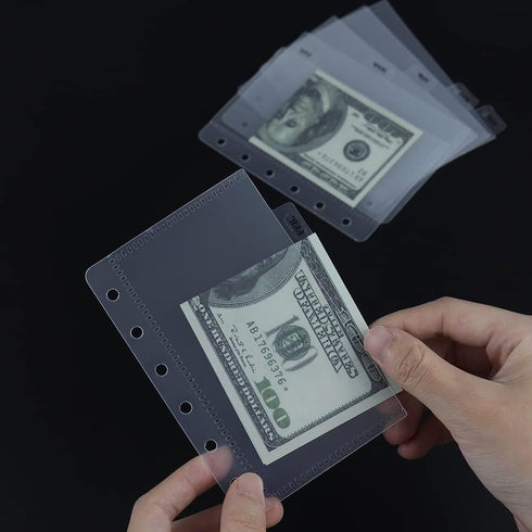 A7 2 Set 6 12 6 6 (A7) Clear PP Cash Envelopes Tabs Binder Pockets Dividers Sheets Budget Zipperless Hole Loose Leaf